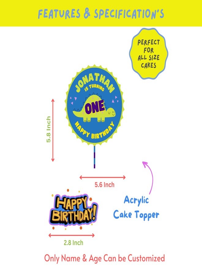 Yellow Nuts Personalised Cake Topper For Birthday Cartoon Dino Theme Kids Boys Girls 1st Birthday Anniversary Props Cake Decor Decoration (Dino) - Image 2